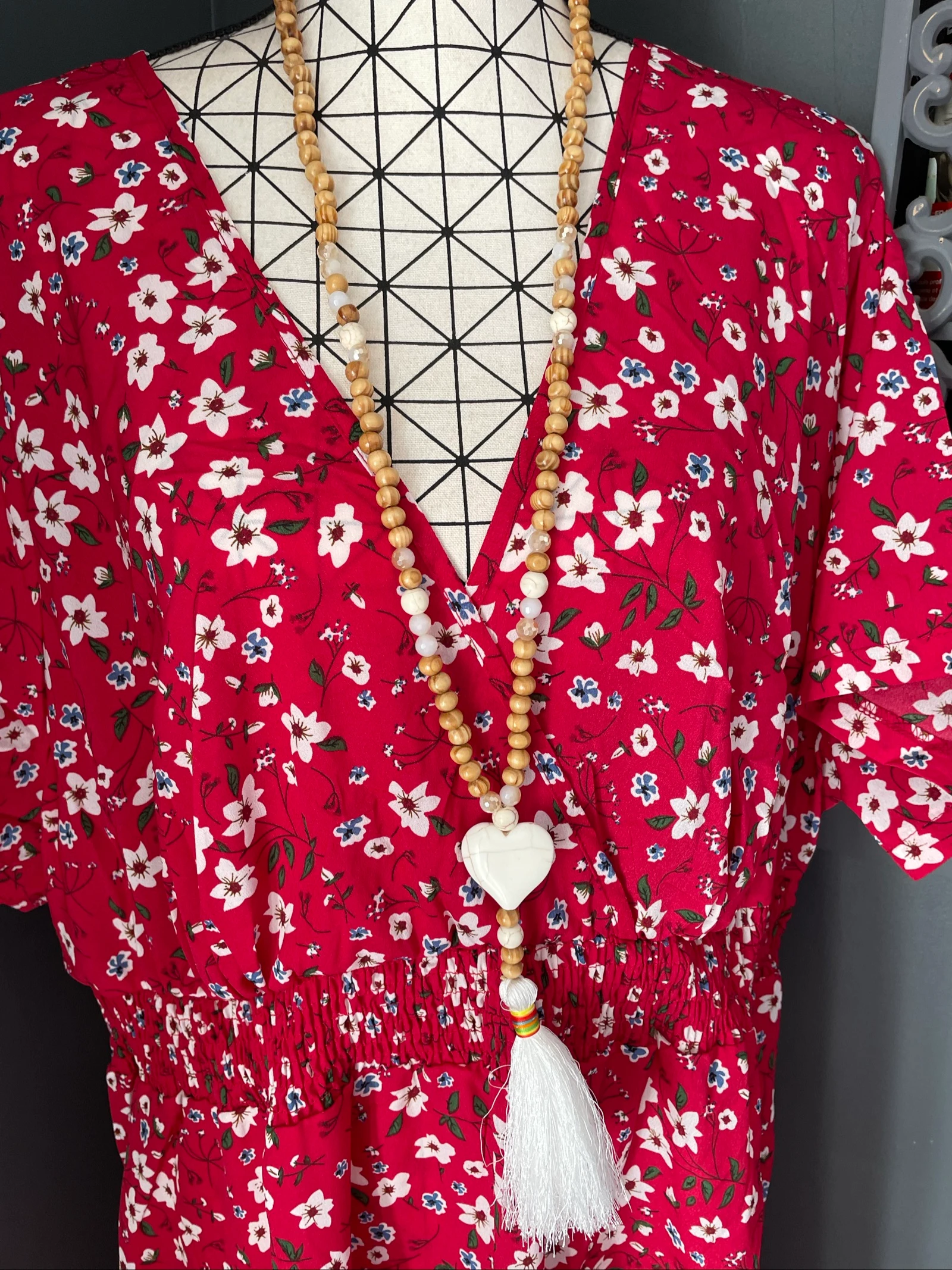 💖 robe longue rouge fleurie grande taille 54 fluide bohème manches volantées été 💖 – photo 4